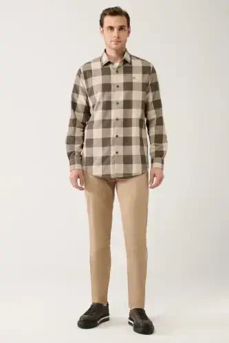 Erkaklar uchun jigarrang yog'ochchi ko'ylak Klassik yoqa Oson dazmollanadigan Flanel Konfort Fit A32y2105 - 5