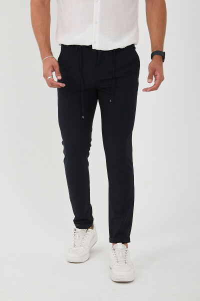 Erkaklar uchun Jogger Slim Fit yarim elastik bel qismi, ikki qavatli oyoq, to'q ko'k mato shimlari - BROCARD (1)