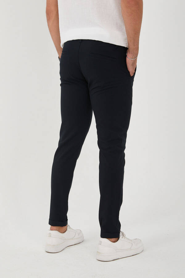 Erkaklar uchun Jogger Slim Fit yarim elastik bel qismi, ikki qavatli oyoq, to'q ko'k mato shimlari - 5