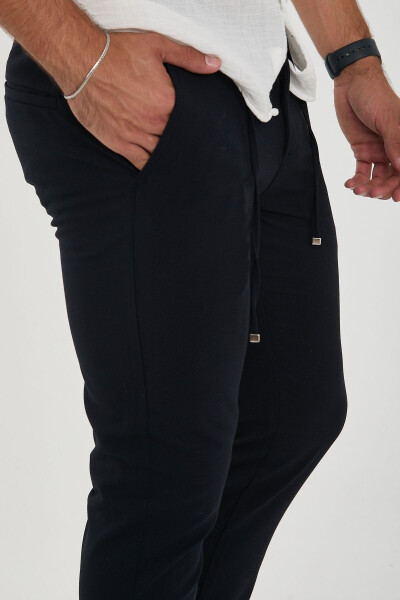 Erkaklar uchun Jogger Slim Fit yarim elastik bel qismi, ikki qavatli oyoq, to'q ko'k mato shimlari - 6