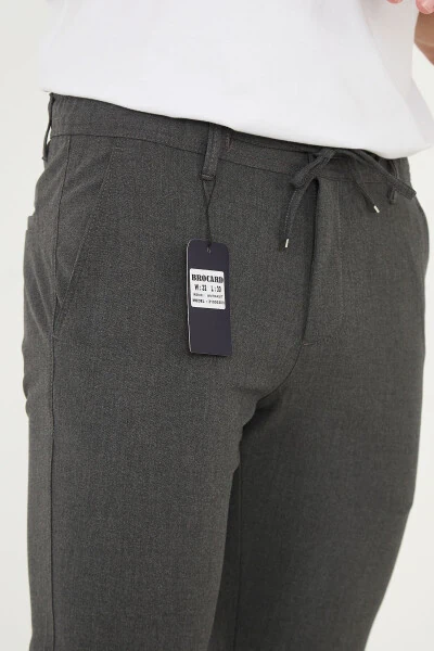 Erkaklar uchun Jogger Slim Fit yarim elastik belbog'li ikki qavatli oyoqli antrasit mato shim - 7