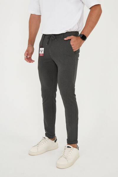 Erkaklar uchun Jogger Slim Fit yarim elastik belbog'li ikki qavatli oyoqli antrasit mato shim 