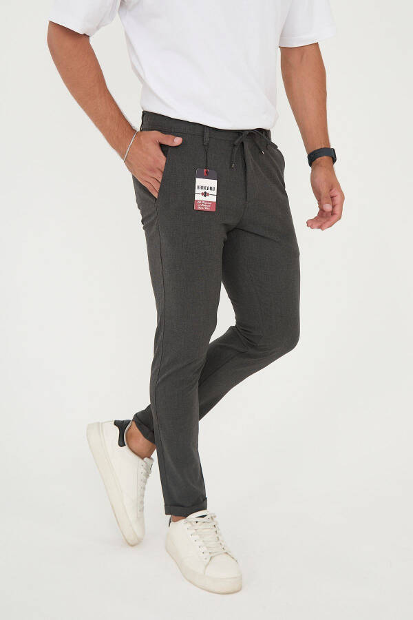 Erkaklar uchun Jogger Slim Fit yarim elastik belbog'li ikki qavatli oyoqli antrasit mato shim - 3