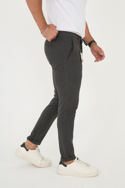 Erkaklar uchun Jogger Slim Fit yarim elastik belbog'li ikki qavatli oyoqli antrasit mato shim - 4