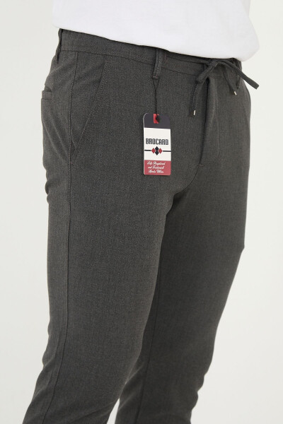 Erkaklar uchun Jogger Slim Fit yarim elastik belbog'li ikki qavatli oyoqli antrasit mato shim - 6