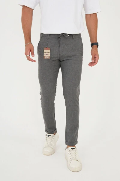 Erkaklar uchun Jogger Slim Fit Yarim Elastik Belli Ikki Qavatli Oyoqli To'q Kulrang Mato Shimi - 3