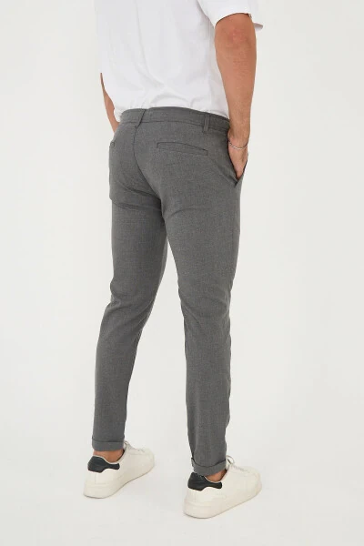 Erkaklar uchun Jogger Slim Fit Yarim Elastik Belli Ikki Qavatli Oyoqli To'q Kulrang Mato Shimi - 5