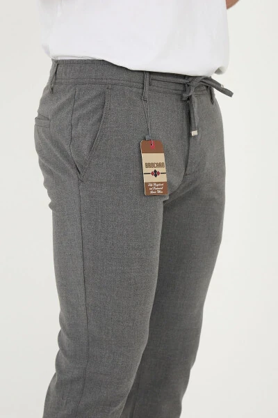 Erkaklar uchun Jogger Slim Fit Yarim Elastik Belli Ikki Qavatli Oyoqli To'q Kulrang Mato Shimi - 6