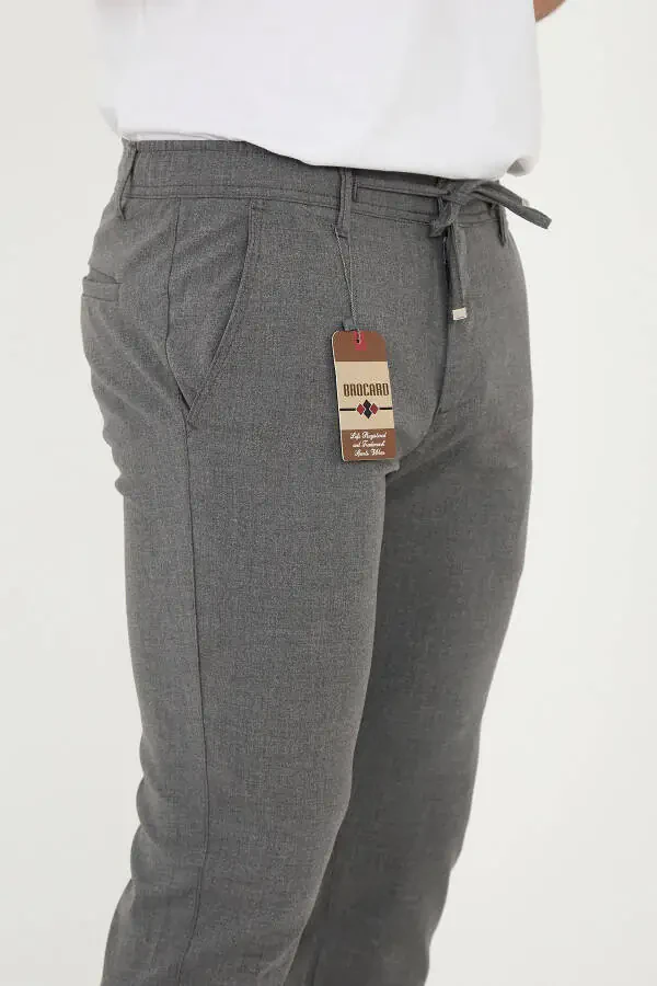 Erkaklar uchun Jogger Slim Fit Yarim Elastik Belli Ikki Qavatli Oyoqli To'q Kulrang Mato Shimi - 6