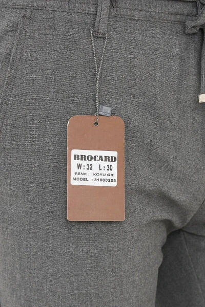 Erkaklar uchun Jogger Slim Fit Yarim Elastik Belli Ikki Qavatli Oyoqli To'q Kulrang Mato Shimi - 7