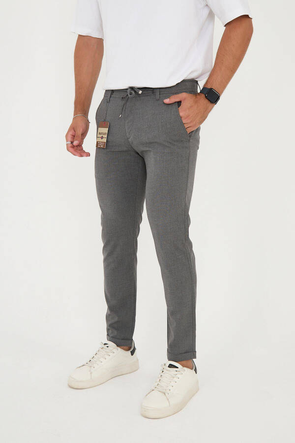 Erkaklar uchun Jogger Slim Fit Yarim Elastik Belli Ikki Qavatli Oyoqli To'q Kulrang Mato Shimi - 2