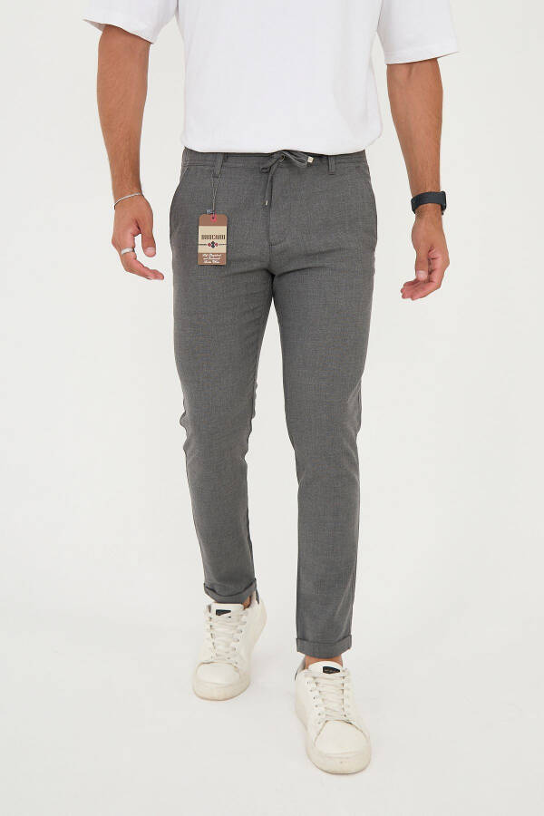 Erkaklar uchun Jogger Slim Fit Yarim Elastik Belli Ikki Qavatli Oyoqli To'q Kulrang Mato Shimi - 3