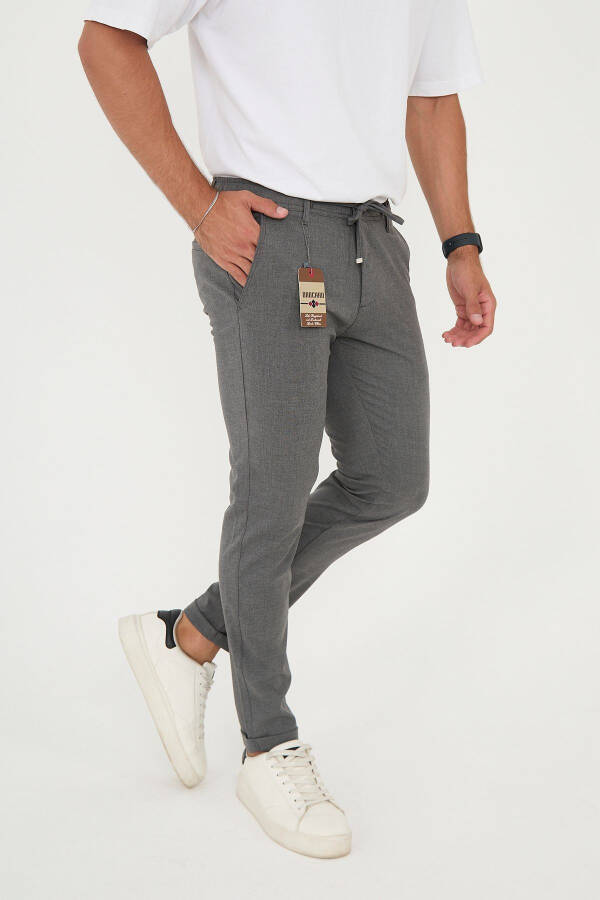Erkaklar uchun Jogger Slim Fit Yarim Elastik Belli Ikki Qavatli Oyoqli To'q Kulrang Mato Shimi - 4