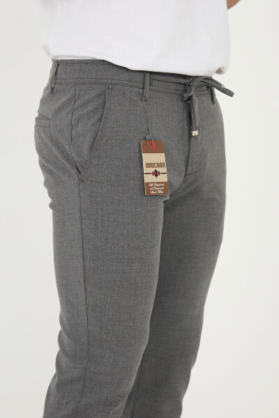 Erkaklar uchun Jogger Slim Fit Yarim Elastik Belli Ikki Qavatli Oyoqli To'q Kulrang Mato Shimi - 6