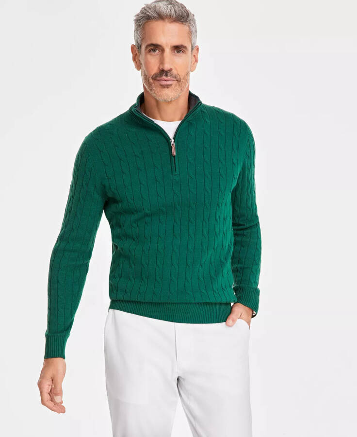 Men's Cable Knit Quarter-Zip Cotton Sweater, Created for Modazone - 2
