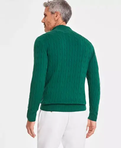 Men's Cable Knit Quarter-Zip Cotton Sweater, Created for Modazone - 2
