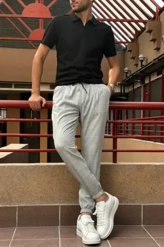 Erkaklar uchun kamarli, kat-katli, elastik mato, burmalar bilan bezatilgan, Jogger shimlari 24INP199K - 3