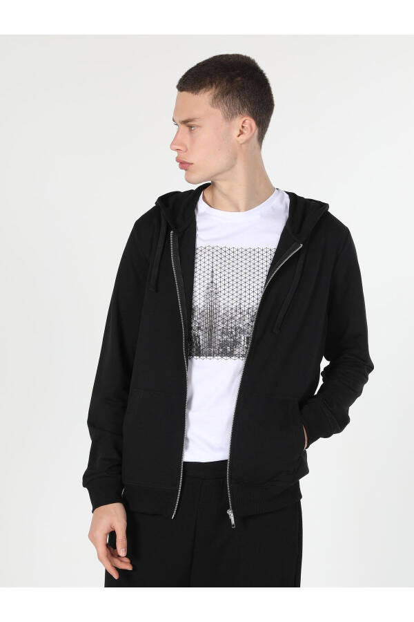 Erkaklar uchun kaputli qora svitshot, regular fit. Cl1002717 - 3