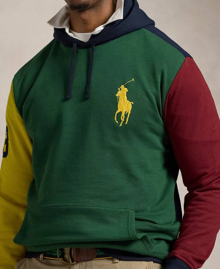 Erkaklar uchun Katta va uzun Big Pony rangli blokli jun hoodie qarag'ay yashil - 3