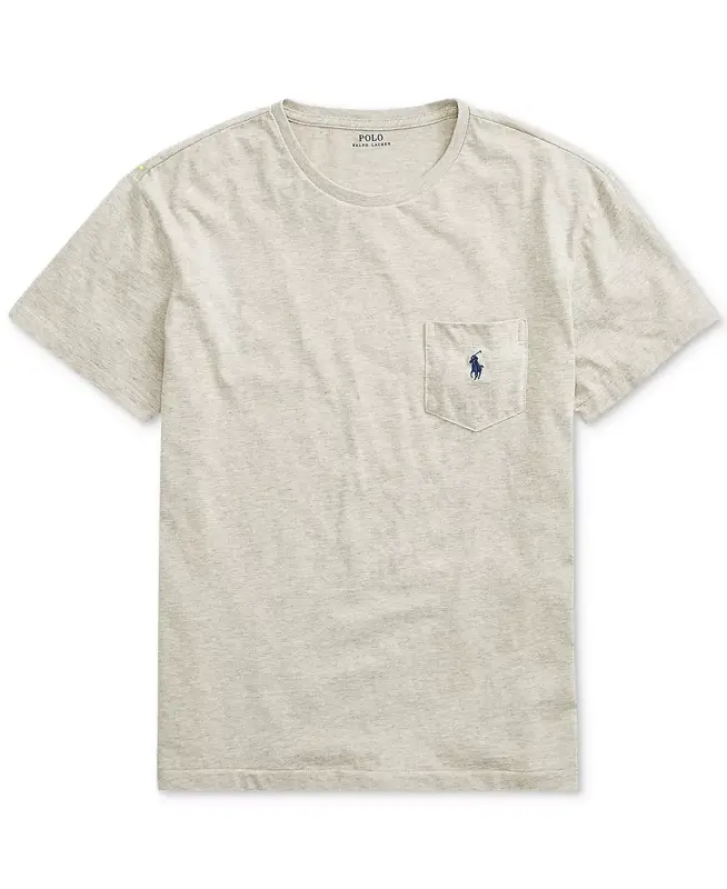 Erkaklar uchun katta va uzun bo'yli krujka bo'yinli cho'ntakli futbolka - kulrang - POLO RALPH LAUREN