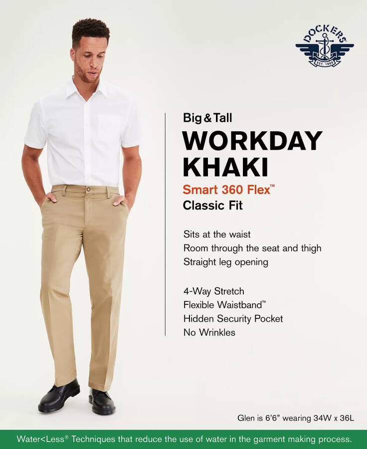 Erkaklar uchun katta va uzun bo'yli Workday Classic Fit Smart 360 Flex Stretch Khakis Och jigarrang - 3