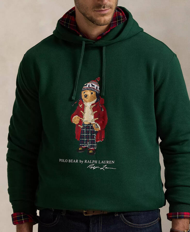 Erkaklar uchun katta va uzun Polo Bear Fleece kapşonlu kozok yashil - 3