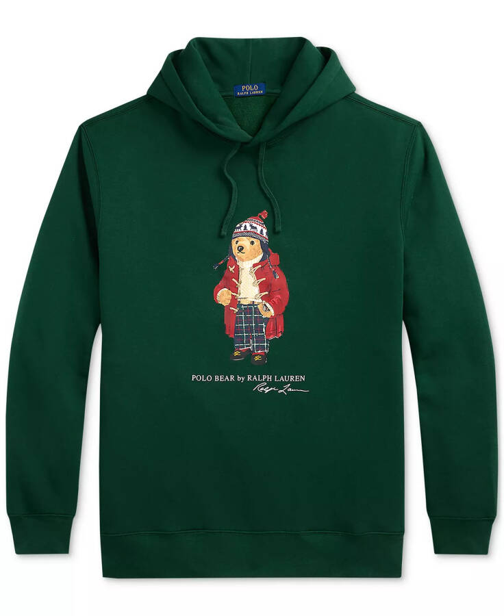 Erkaklar uchun katta va uzun Polo Bear Fleece kapşonlu kozok yashil - 5