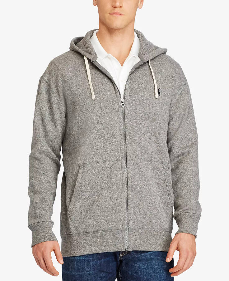 Erkaklar uchun katta va uzun to'liq fermuarlı klassik jun hoodie Ash Grey Heather - 1