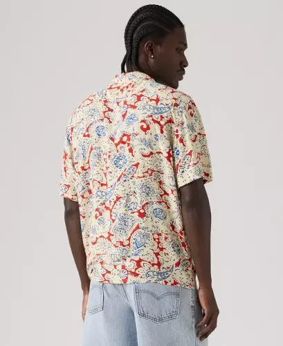 Erkaklar uchun keng bichimli ochiq yoqali ko'ylak - Qizil - 4