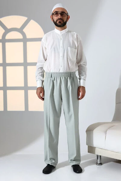 Erkaklar uchun keng kesim, belbog'li, cho'ntakli haj kiyimlar uchun mato sharovar shimlar - Yashil (ISR) - IHVAN ONLINE