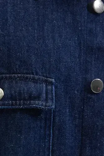 Erkaklar uchun keng kesimli uzun yengli denim qopqoqli ikki cho'ntakli ko'k rangli ko'ylak - 6