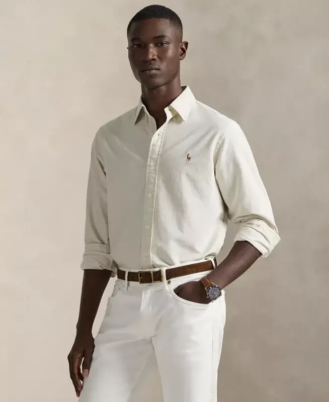 Erkaklar uchun klassik bichimdagi Oksford ko'ylagi - Asosiy qum rangi - POLO RALPH LAUREN