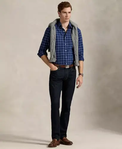 Erkaklar uchun klassik bichimdagi Oksford ko'ylagi - To'q ko'k va oq - POLO RALPH LAUREN (1)