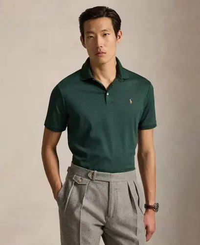 Erkaklar uchun klassik bichimdagi yumshoq paxtadan polo ko'ylak - Scotch Pine Heather 