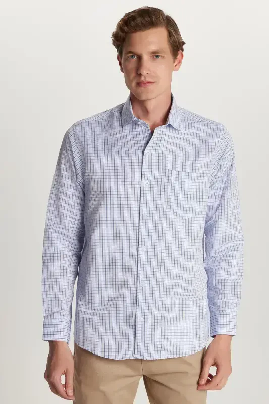 Erkaklar uchun Klassik Fit Oddiy Kesim Uzun Yengli Bitta Cho'ntakli Chiziqli Italyan Yoqali Ko'ylak - 1