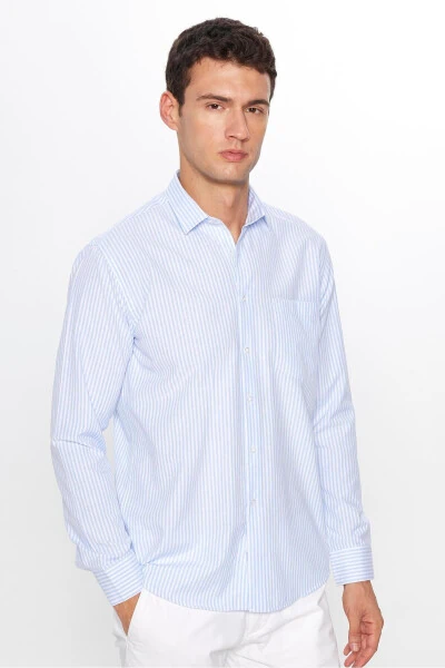 Erkaklar uchun klassik kesilgan, oddiy o'lchamli, uzun yengli, bitta cho'ntakli, chiziqli, italyan yoqali ko'ylak - TUDORS