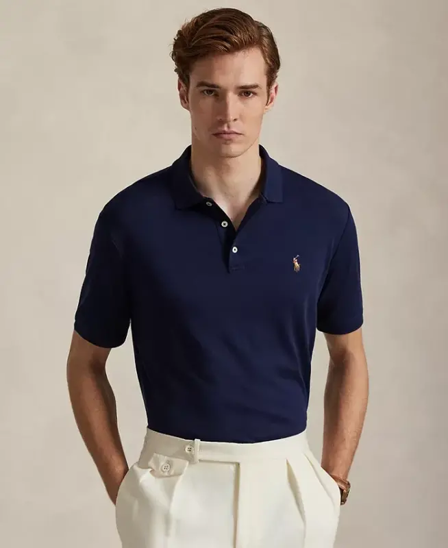 Erkaklar uchun klassik uslubdagi yumshoq paxta polo ko'ylagi - ko'k/jigarrang - POLO RALPH LAUREN