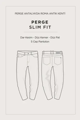 Erkaklar uchun ko'k klassik bel qismida mustahkamlangan aralash 5 cho'ntakli Perge Slim Fit shim A41Y3071 - 8