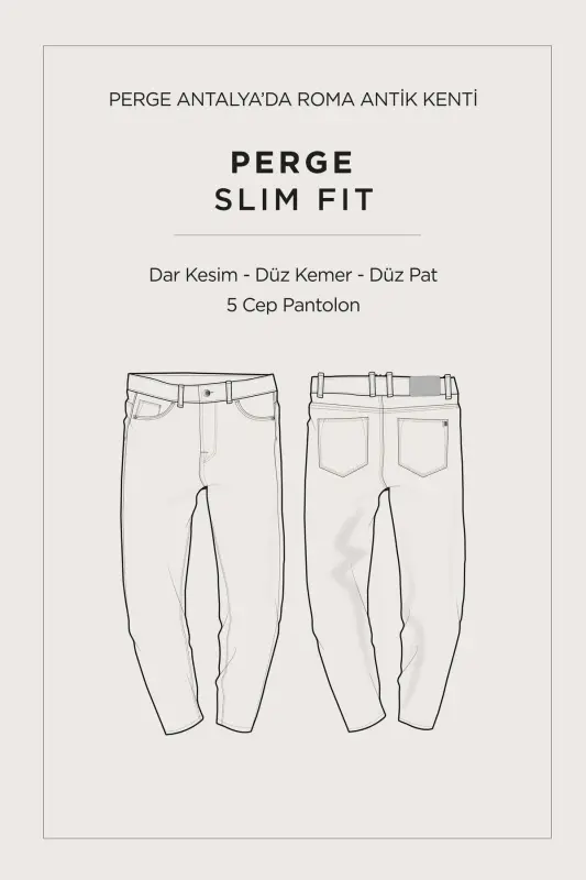 Erkaklar uchun ko'k klassik bel qismida mustahkamlangan aralash 5 cho'ntakli Perge Slim Fit shim A41Y3071 - 8