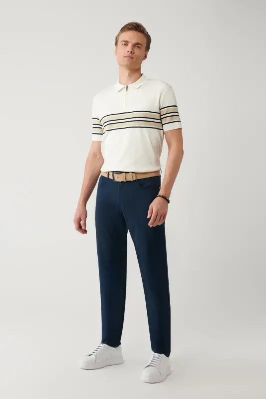 Erkaklar uchun ko'k klassik bel qismida mustahkamlangan aralash 5 cho'ntakli Perge Slim Fit shim A41Y3071 - AVVA