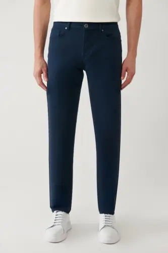 Erkaklar uchun ko'k klassik bel qismida mustahkamlangan aralash 5 cho'ntakli Perge Slim Fit shim A41Y3071 - AVVA (1)