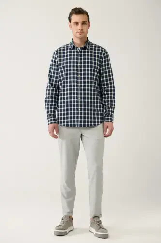 Erkaklar uchun ko'k-oq rangli Unisex odunchi ko'ylagi Klassik yoqa 100% Paxta plaid flanel Comfort Fit A32y2158 - 5