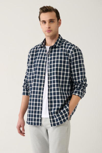 Erkaklar uchun ko'k-oq rangli Unisex odunchi ko'ylagi Klassik yoqa 100% Paxta plaid flanel Comfort Fit A32y2158 - 11