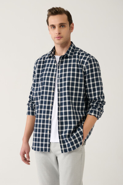 Erkaklar uchun ko'k-oq rangli Unisex odunchi ko'ylagi Klassik yoqa 100% Paxta plaid flanel Comfort Fit A32y2158 - 6