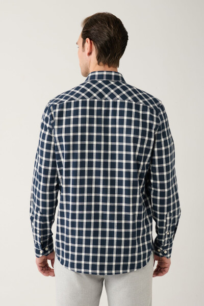 Erkaklar uchun ko'k-oq rangli Unisex odunchi ko'ylagi Klassik yoqa 100% Paxta plaid flanel Comfort Fit A32y2158 - 9