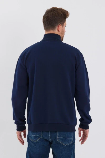 Erkaklar uchun ko'k rangli, fermuarli, ichki qismi paxtadan tikilgan, turgan yoqali, yon cho'ntakli ko'ylagi - 4