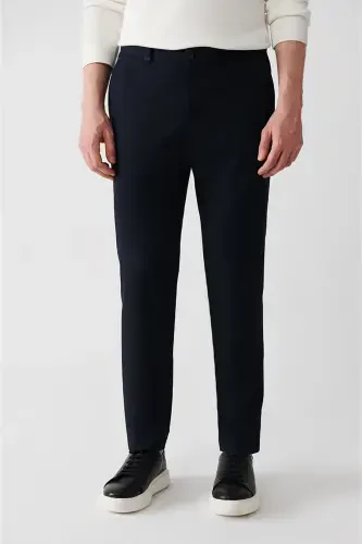 Erkaklar uchun ko'k rangli kostyum shimlari, yon cho'ntaklar, elastik bel, gofri mato, Slim Fit A32y3222 - 2