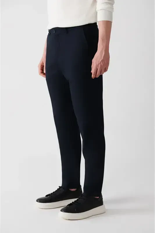 Erkaklar uchun ko'k rangli kostyum shimlari, yon cho'ntaklar, elastik bel, gofri mato, Slim Fit A32y3222 - 3