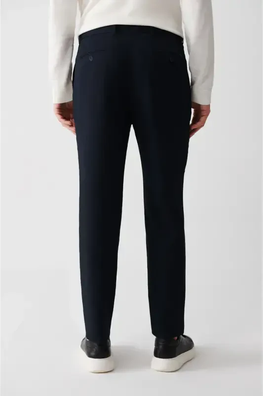 Erkaklar uchun ko'k rangli kostyum shimlari, yon cho'ntaklar, elastik bel, gofri mato, Slim Fit A32y3222 - 4