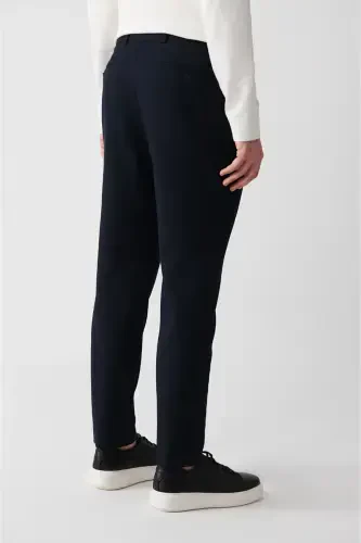 Erkaklar uchun ko'k rangli kostyum shimlari, yon cho'ntaklar, elastik bel, gofri mato, Slim Fit A32y3222 - 5